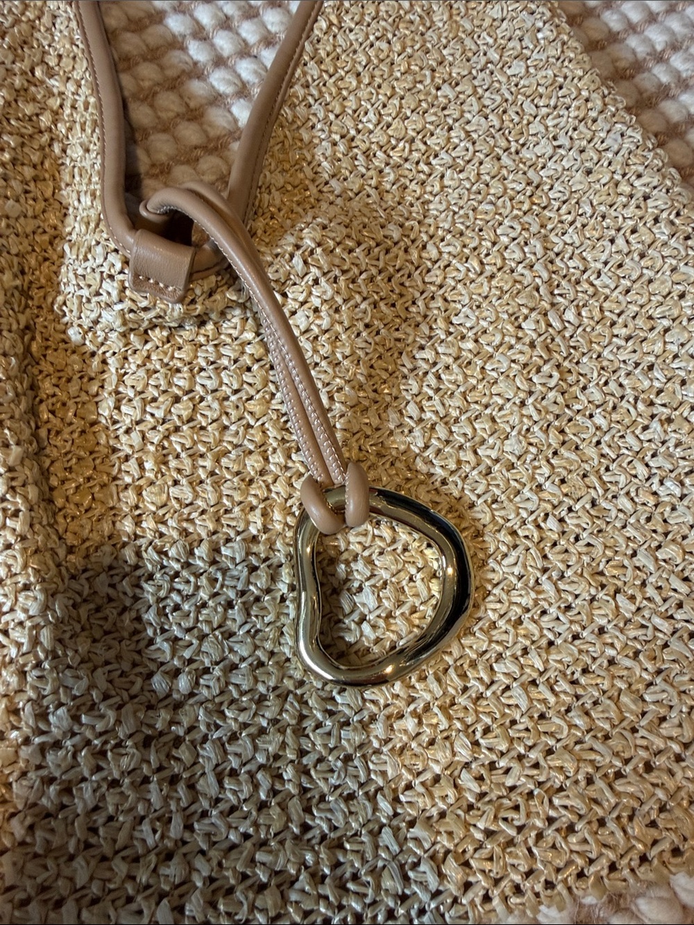 Dolce Vita Beige Straw Hobo with gold ring accent. Like new. Only used twice - Picture 2 of 4
